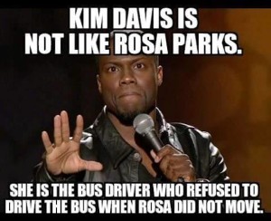 Photo meme humorously contrasting the differences between Rosa Parks and Kim Davis.å