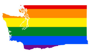 A rainbow map of Washington state.